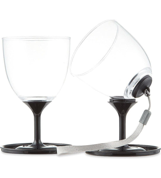Kikkerland Stacking Wine Glass Black Set of 2