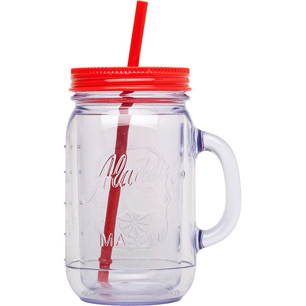 Mason Drinking Jar Glasses with Red Gingham Lids 20oz / 568ml